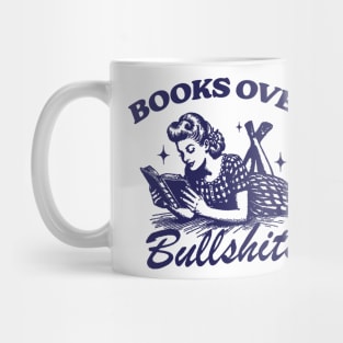 Books Over Bullshirts Graphic T-Shirt, Retro Unisex Adult T Shirt, Vintage 90s Theme T Shirt, Nostalgia Mug